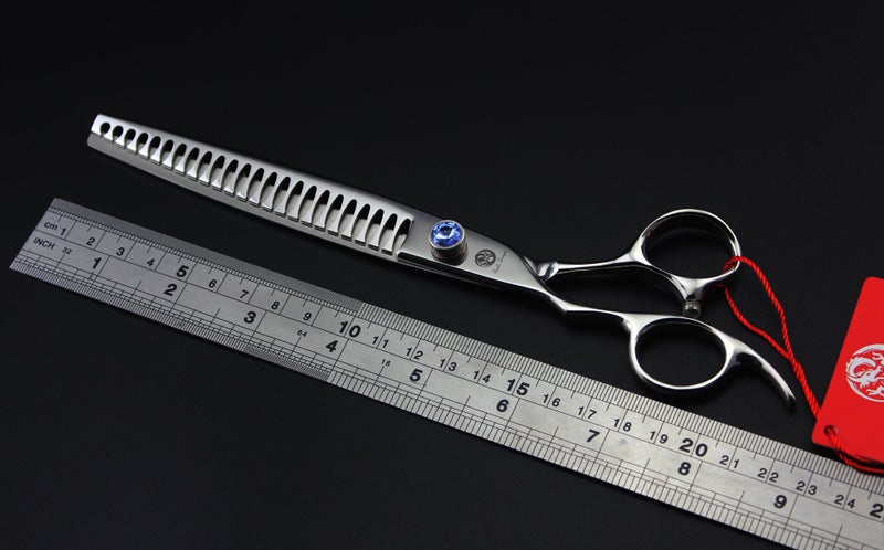 Purple Dragon 8.0" Left Handed Professional Pet/Dog Grooming Hair Cutting Scissors&Downward Curved Scissor &Chunker Shears with Bag - for Mancinism Pet Groomer or Family DIY - Image 3